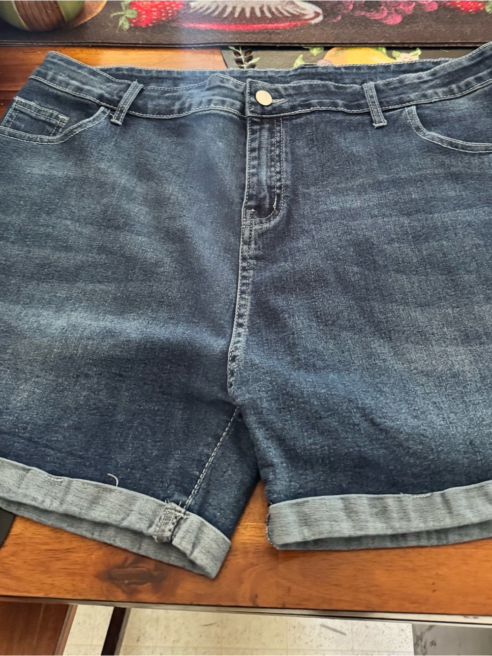 Source Unknown Dark Blue Roll-Cuff Jean Shorts
